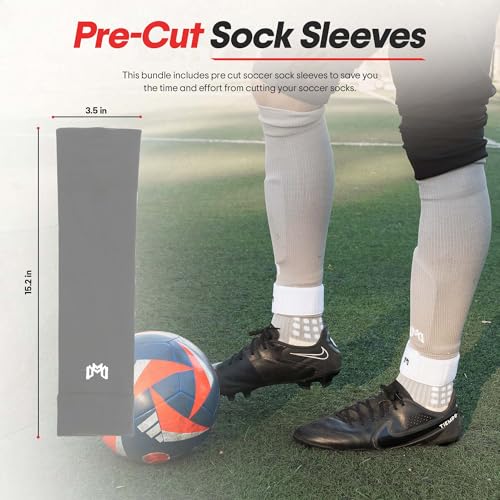MediCaptain Soccer Grip Socks, Shin Guards, Pre Cut Sock Sleeves, and Guard Straps Bundle Pack - Essential Equipment for Soccer Players - for Mens, Women, Youth, Size 7 to 12 US Men Shoe Size (Gray) - Image 4
