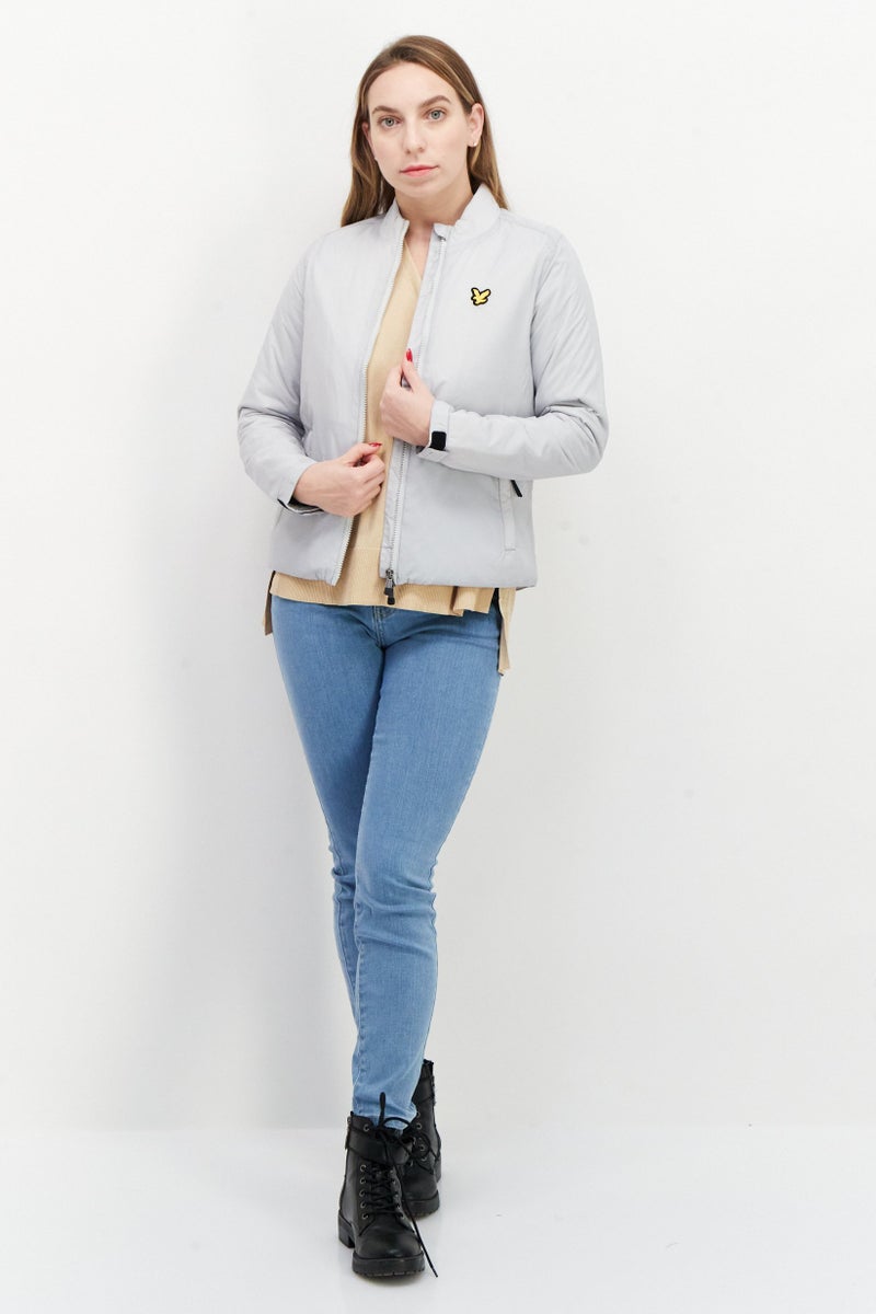 Lyle & Scott Women Brand Logo Bomber Jacket, Grey - Image 3