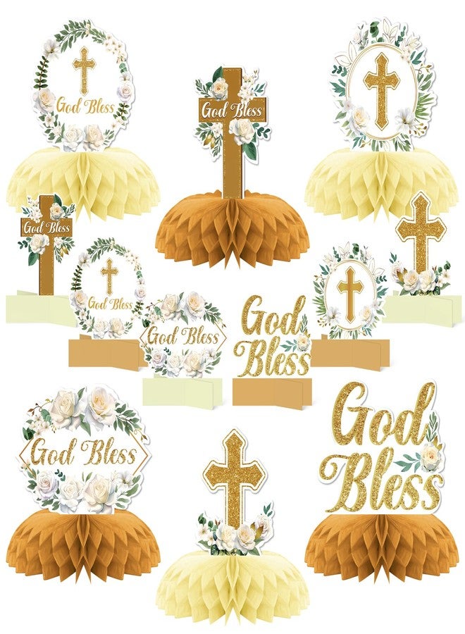 KSKSPE Baptism Honeycomb Centerpieces for Tables, 12 PCS, Western Construction Theme, Brown, Beige, Orange, Yellow, Boys & Girls Baptism Party Decor Supplies - Image 1