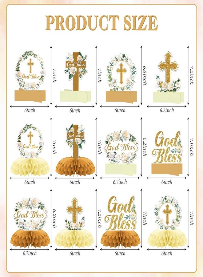 KSKSPE Baptism Honeycomb Centerpieces for Tables, 12 PCS, Western Construction Theme, Brown, Beige, Orange, Yellow, Boys & Girls Baptism Party Decor Supplies - Image 2