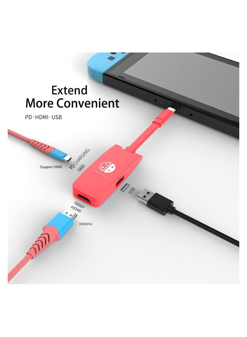 Y&D Switch HDMI Dock Adapter for Nintendo, Mini Portable USB-C to 4K TV Charging Docking Station Base Hub, Compatible Suitable OLED/MacBook/Laptop/iPad (Red)  - Image 3