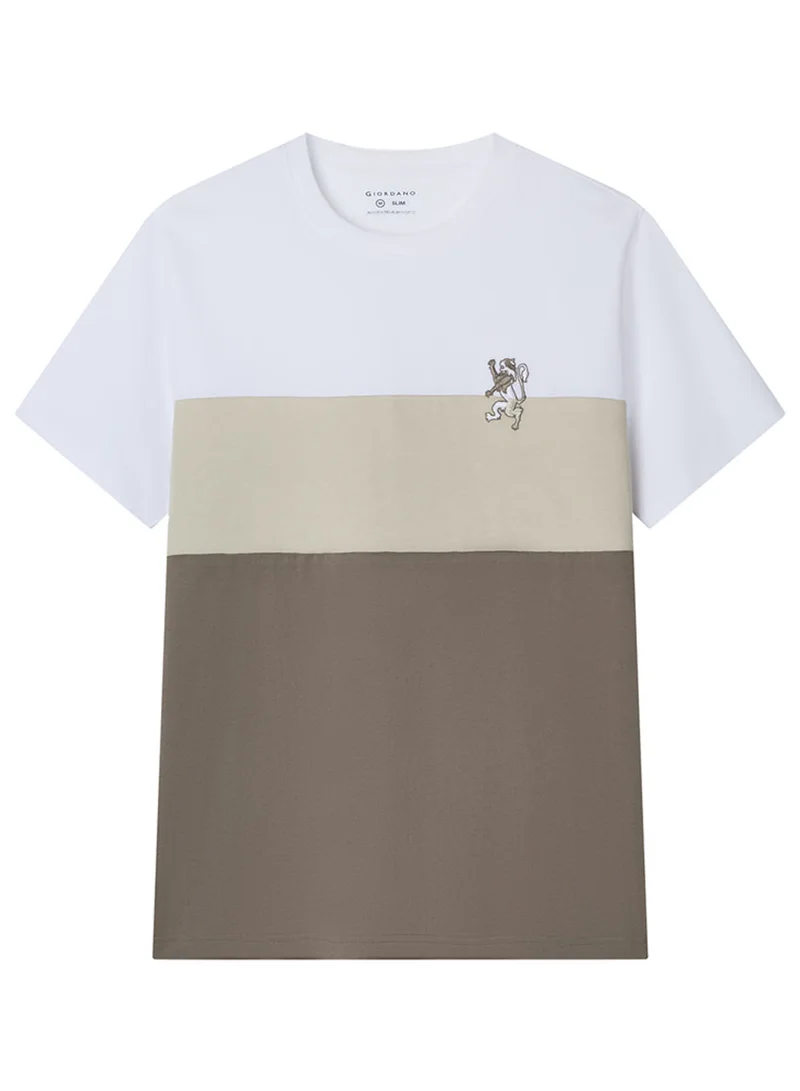 Men’s Slim Cotton Color‑Block Tee with Embroidery