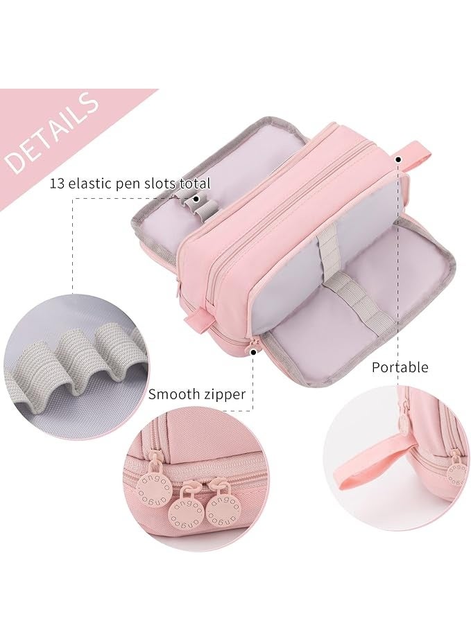 Large Capacity Pen Pencil Case with 4 Compartments, Multi-Slot Pencil Pouch Bag(Pink) - Image 4