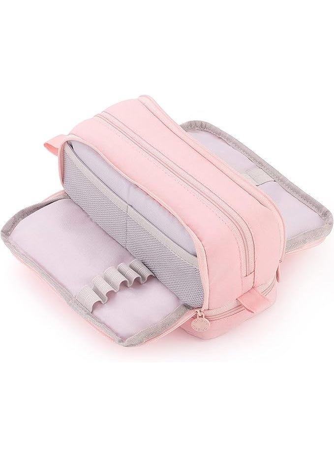Large Capacity Pen Pencil Case with 4 Compartments, Multi-Slot Pencil Pouch Bag(Pink) - Image 1