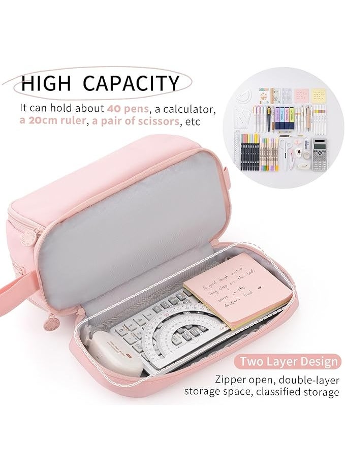Large Capacity Pen Pencil Case with 4 Compartments, Multi-Slot Pencil Pouch Bag(Pink) - Image 2