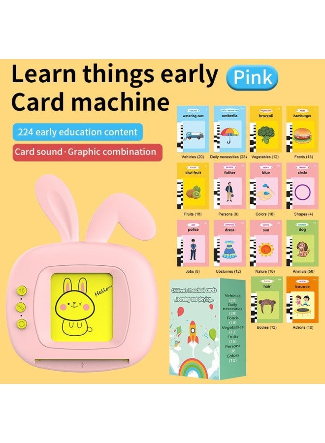 Spot Chinese And English Bilingual Audio Teaching Baby Enlightenment Educational Toys Plug-in Card Children's Early Education Card Machine Wholesale-Color:[Pure English (112 Cards/224 Contents)] Pink Rabbit  - Image 1