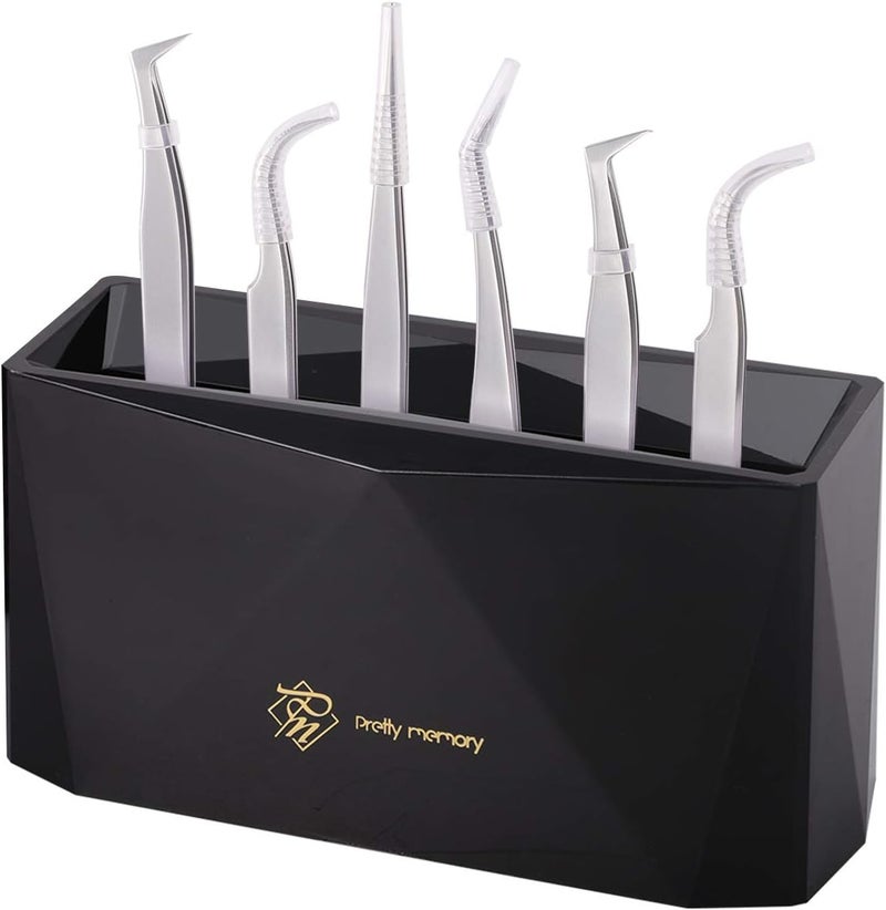 Pretty memory Tweezer Holder 6 Holes Lash Tweezer Holder for Eyelash Extensions Tweezer Stand for Eyelashes Extension Supplies Lash Accessories Tools Black