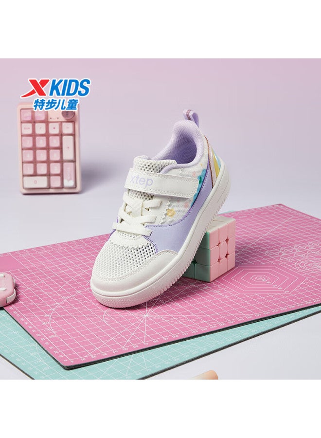 Xtep Kids' Shoes Girls' Flower Decorated Lightweight Magic Tape Sneakers Sail White/snow Purple Size 31