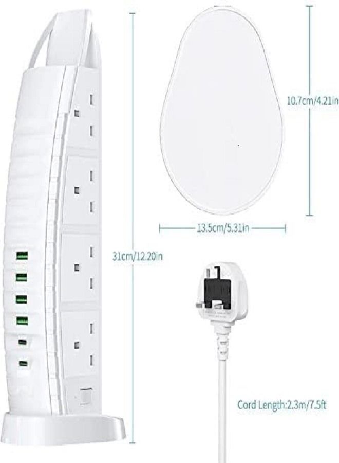 Burj Al Arab Sailboat Shape Tower Extension Lead with USB, 8 Way Outlets 6 USB Fast Charging Ports (2 Type C and 4 USB Ports) 3.6A Multi Plug Extension Cord Socket 2M Cable, Vertical Power Strip - Image 2