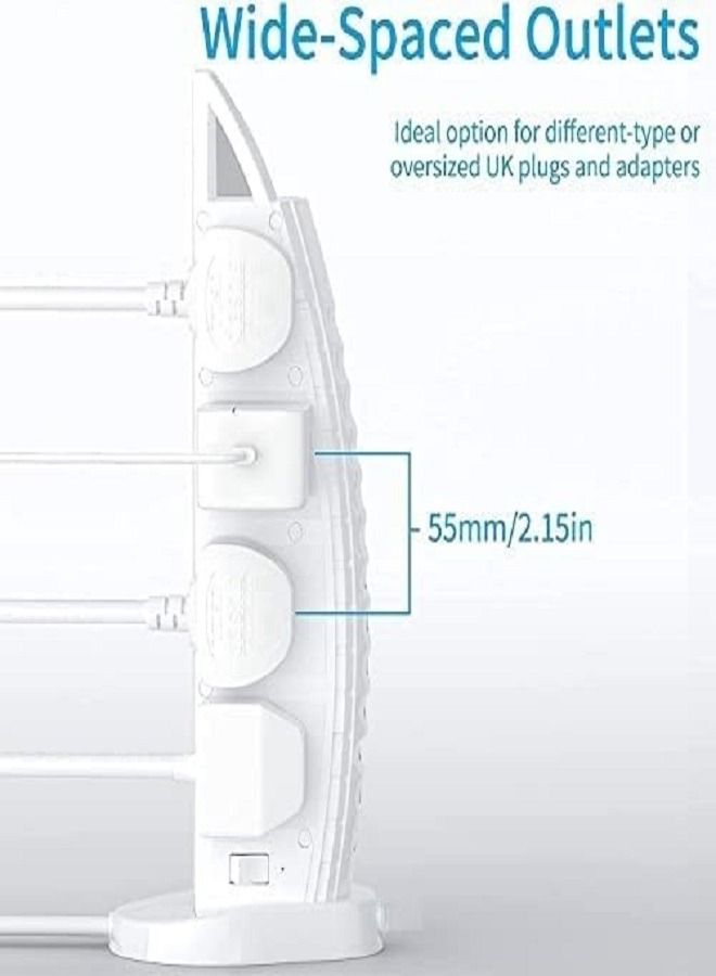 Burj Al Arab Sailboat Shape Tower Extension Lead with USB, 8 Way Outlets 6 USB Fast Charging Ports (2 Type C and 4 USB Ports) 3.6A Multi Plug Extension Cord Socket 2M Cable, Vertical Power Strip - Image 3