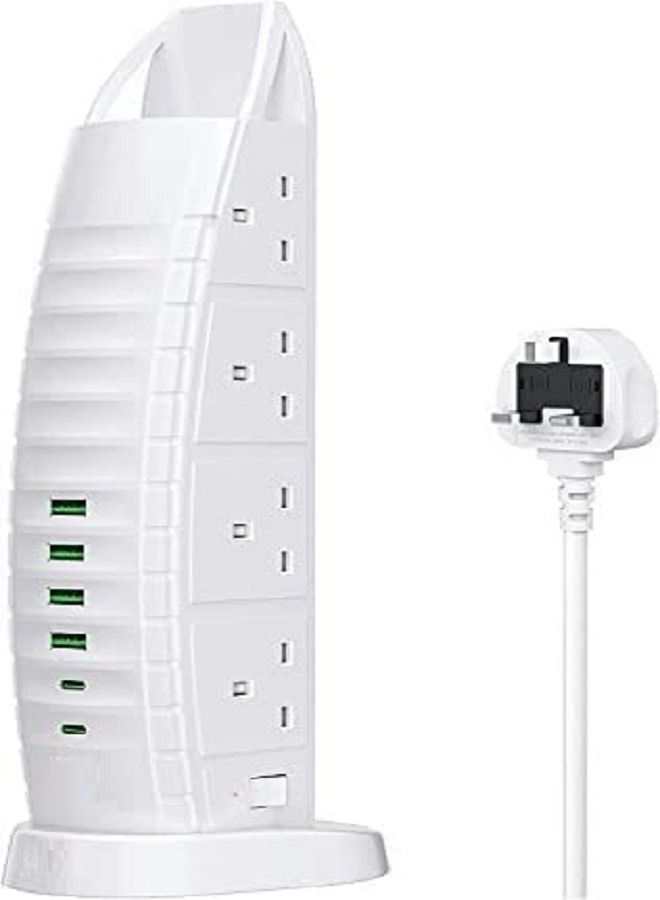 Burj Al Arab Sailboat Shape Tower Extension Lead with USB, 8 Way Outlets 6 USB Fast Charging Ports (2 Type C and 4 USB Ports) 3.6A Multi Plug Extension Cord Socket 2M Cable, Vertical Power Strip - Image 1
