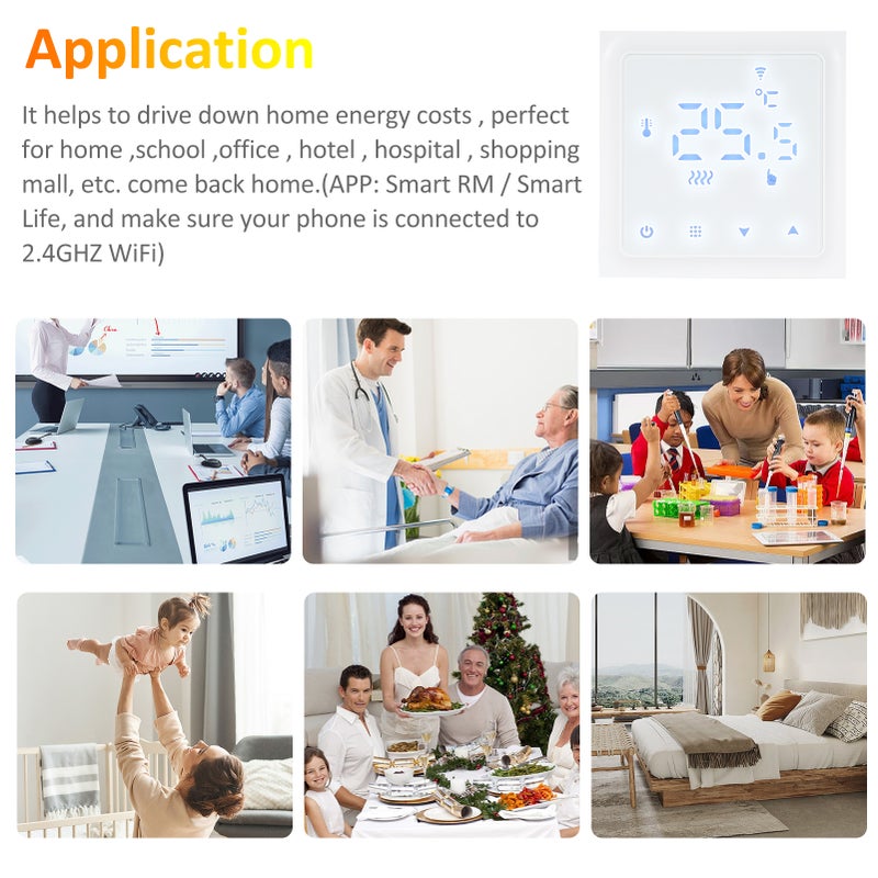 HY610-WIFI منظم حرارة ذكي للتبريد والتدفئة - مقياس حرارة رقمي يتحكم عبر تطبيق الهاتف المحمول، شاشة لمس LCD، قابل للبرمجة أسبوعيًا، مضاد للتجمد، مناسب للمنازل والمدارس والمكاتب والفنادق الذكية RM - Image 2