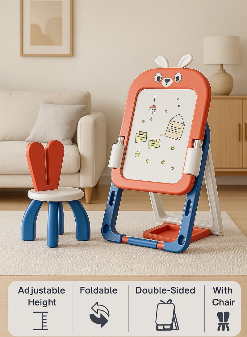 Kids Art Easel with Chair – Adjustable Height, Double-Sided Board, Easy Fold & Storage, Painting & Drawing Set for Toddlers  - Image 1