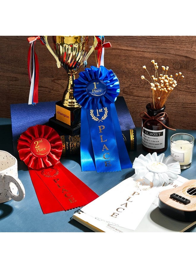 MTLEE Award Ribbons Set 1st Place Rosette Ribbon Prize Ribbon Winner Grand First Second Third Place Victory Ribbons Deluxe Recognition for Classroom Prizes, 1st Blue, 2nd Red, 3rd White(12 Pieces) - Image 4
