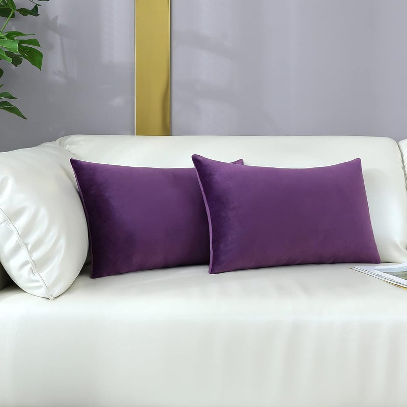 mixeoo Comfy Eggplant Purple Throw Pillow Covers Decorative Lumbar Solid Rectangle Thick Velvet Super Soft Cushion Cases Home Decor for Sofa Couch Living Room Chair, Set of 2, 12 x 20 Inch - Image 1