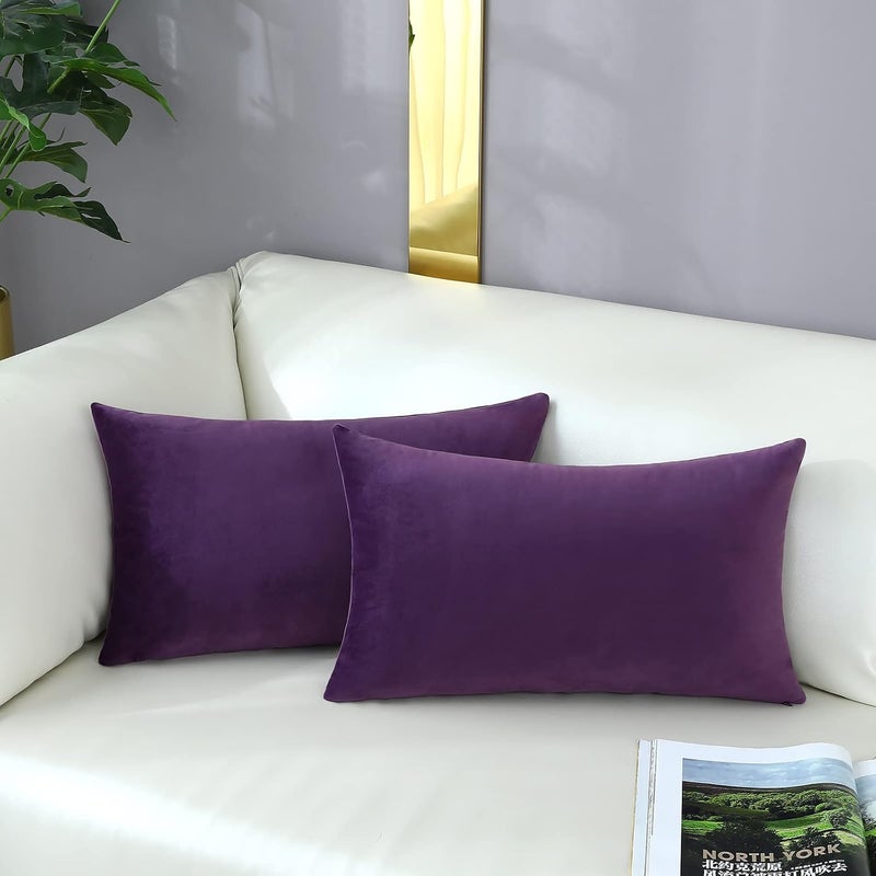 mixeoo Comfy Eggplant Purple Throw Pillow Covers Decorative Lumbar Solid Rectangle Thick Velvet Super Soft Cushion Cases Home Decor for Sofa Couch Living Room Chair, Set of 2, 12 x 20 Inch - Image 3