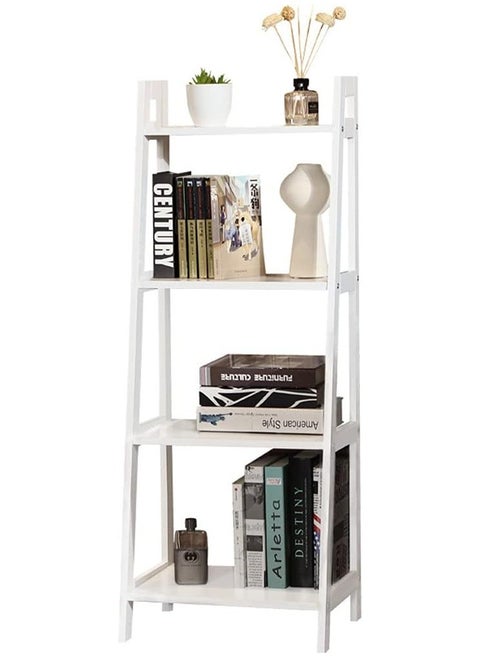 4 Tier Waterproof White Ladder Shelf Bookcase Display Unit Storage Stand Bathroom Cabinet Floor Cupboard for Kitchen Bedroom Living Room Bathroom Flower Plant Stand-Wood Plastic Board