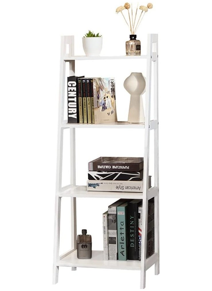 4 Tier Waterproof White Ladder Shelf Bookcase Display Unit Storage Stand Bathroom Cabinet Floor Cupboard for Kitchen Bedroom Living Room Bathroom Flower Plant Stand-Wood Plastic Board