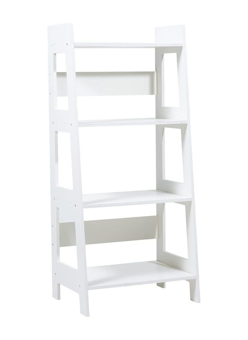 4 Tier Waterproof White Ladder Shelf Bookcase Display Unit Storage Stand Bathroom Cabinet Floor Cupboard for Kitchen Bedroom Living Room Bathroom Flower Plant Stand-Wood Plastic Board