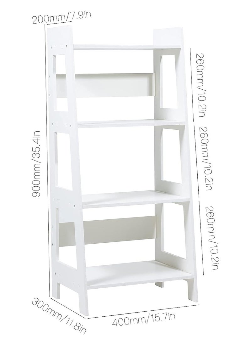 4 Tier Waterproof White Ladder Shelf Bookcase Display Unit Storage Stand Bathroom Cabinet Floor Cupboard for Kitchen Bedroom Living Room Bathroom Flower Plant Stand-Wood Plastic Board