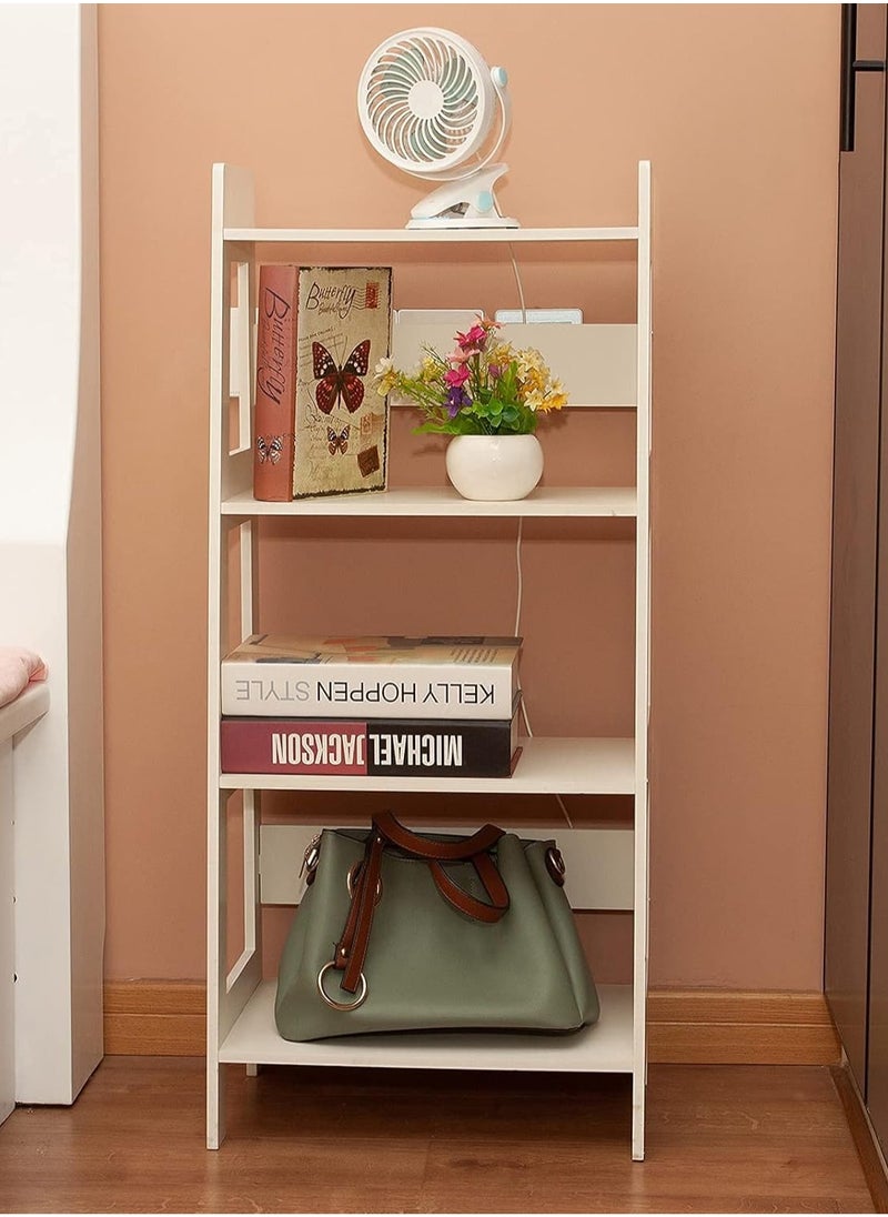 4 Tier Waterproof White Ladder Shelf Bookcase Display Unit Storage Stand Bathroom Cabinet Floor Cupboard for Kitchen Bedroom Living Room Bathroom Flower Plant Stand-Wood Plastic Board