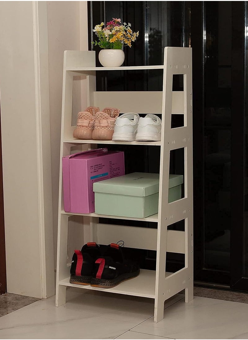 4 Tier Waterproof White Ladder Shelf Bookcase Display Unit Storage Stand Bathroom Cabinet Floor Cupboard for Kitchen Bedroom Living Room Bathroom Flower Plant Stand-Wood Plastic Board