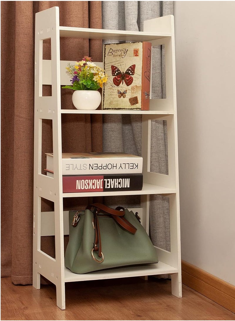 4 Tier Waterproof White Ladder Shelf Bookcase Display Unit Storage Stand Bathroom Cabinet Floor Cupboard for Kitchen Bedroom Living Room Bathroom Flower Plant Stand-Wood Plastic Board