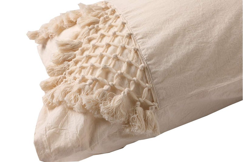 Flber Tufted Tassel Sham Set Lattice Cotton Pillow Covers,19.7in x35.5in,Set of 2 - Image 3