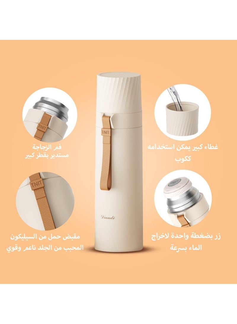 hanso Flask Sports Water Bottle Large Capacity Bottle Insulated Cup Travel Water Bottles with Handle Cups, Durable Stainless Steel Insulated Water Bottle with Snap Cap and Water Cup, 500ML (White) - Image 3