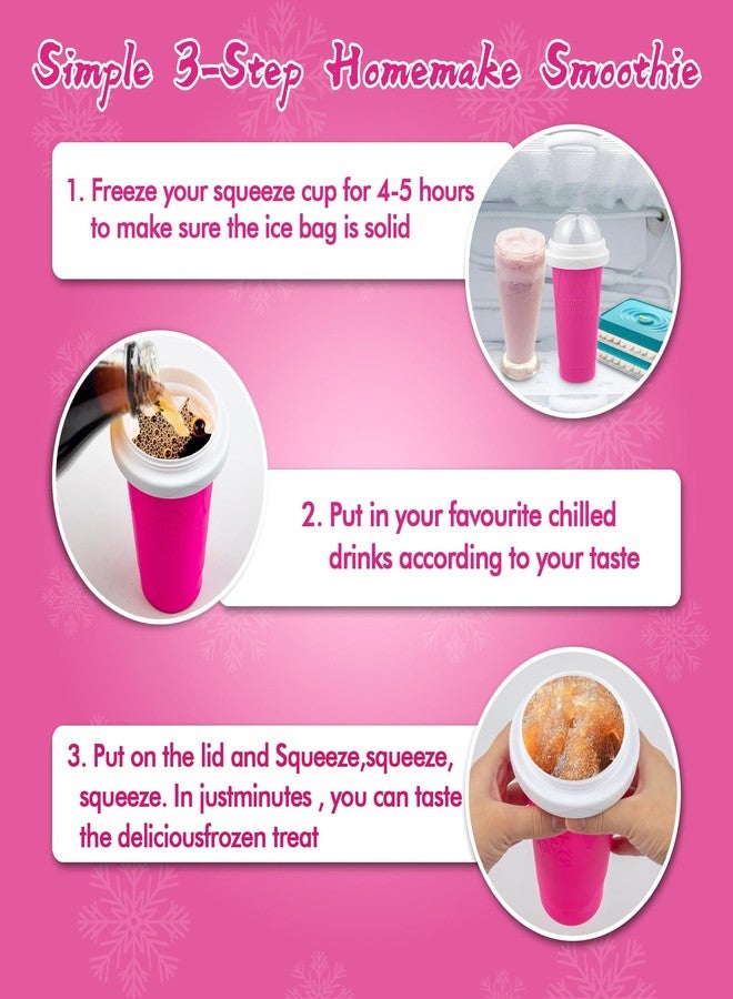 Fopudy 2PCS Slushie Maker Cup - DIY Magic Slushy Maker Squeeze Cup, Smoothie Squeeze Cup for Juices, Milk and Ice Cream Make, Double Layers Silicone Slushie Cup with Straw for Friends Gift Pink+Blue - Image 4