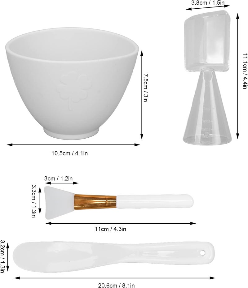 كلاراكو مجموعة أوعية خلط أقنعة الوجه، مجموعة أدوات خلط أقنعة الوجه المنزلية، وعاء خلط، عصا، ملعقة، كوب قياس، ملعقة، أداة وضع كريم إصلاح الوشم (أبيض) - Image 3