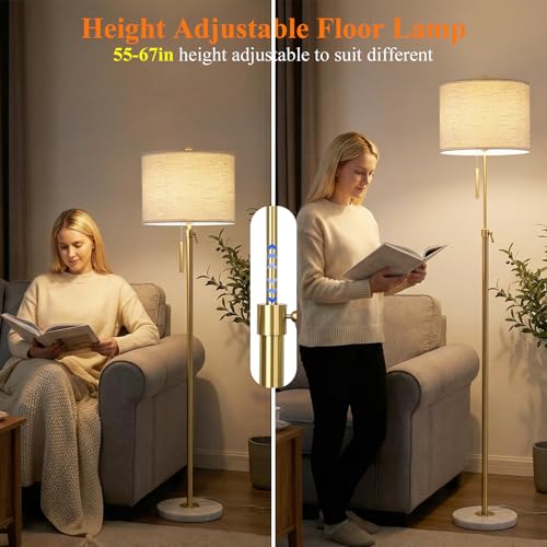 Qingmiao Gold Floor Lamps for Living Room, 55"-67" Height Adjustable Modern Tall Lamp, 3-Way Dimmable Standing Lamp for Bedroom Office Reading Corner Home Decor, New House Warming Gifts - Image 2
