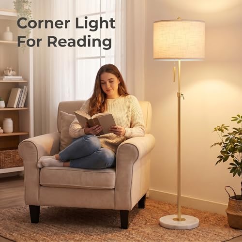Qingmiao Gold Floor Lamps for Living Room, 55"-67" Height Adjustable Modern Tall Lamp, 3-Way Dimmable Standing Lamp for Bedroom Office Reading Corner Home Decor, New House Warming Gifts - Image 5