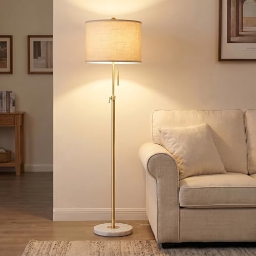 Qingmiao Gold Floor Lamps for Living Room, 55"-67" Height Adjustable Modern Tall Lamp, 3-Way Dimmable Standing Lamp for Bedroom Office Reading Corner Home Decor, New House Warming Gifts - Image 1