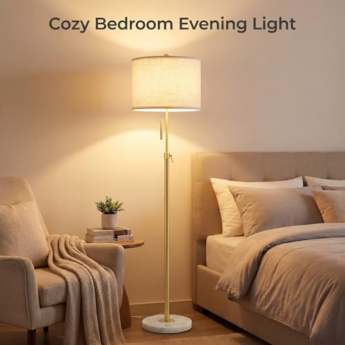 Qingmiao Gold Floor Lamps for Living Room, 55"-67" Height Adjustable Modern Tall Lamp, 3-Way Dimmable Standing Lamp for Bedroom Office Reading Corner Home Decor, New House Warming Gifts - Image 3