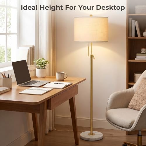 Qingmiao Gold Floor Lamps for Living Room, 55"-67" Height Adjustable Modern Tall Lamp, 3-Way Dimmable Standing Lamp for Bedroom Office Reading Corner Home Decor, New House Warming Gifts - Image 4