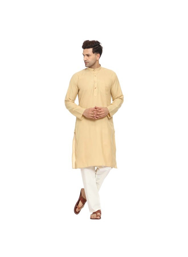 ITOS365 Men Cotton Blend Kurta Pyjama Set Party Fashion Regular Ethinic Wear Indian Dress Gift for Men Tan Medium - Image 1