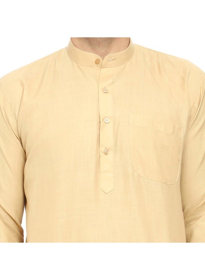 ITOS365 Men Cotton Blend Kurta Pyjama Set Party Fashion Regular Ethinic Wear Indian Dress Gift for Men Tan Medium - Image 4