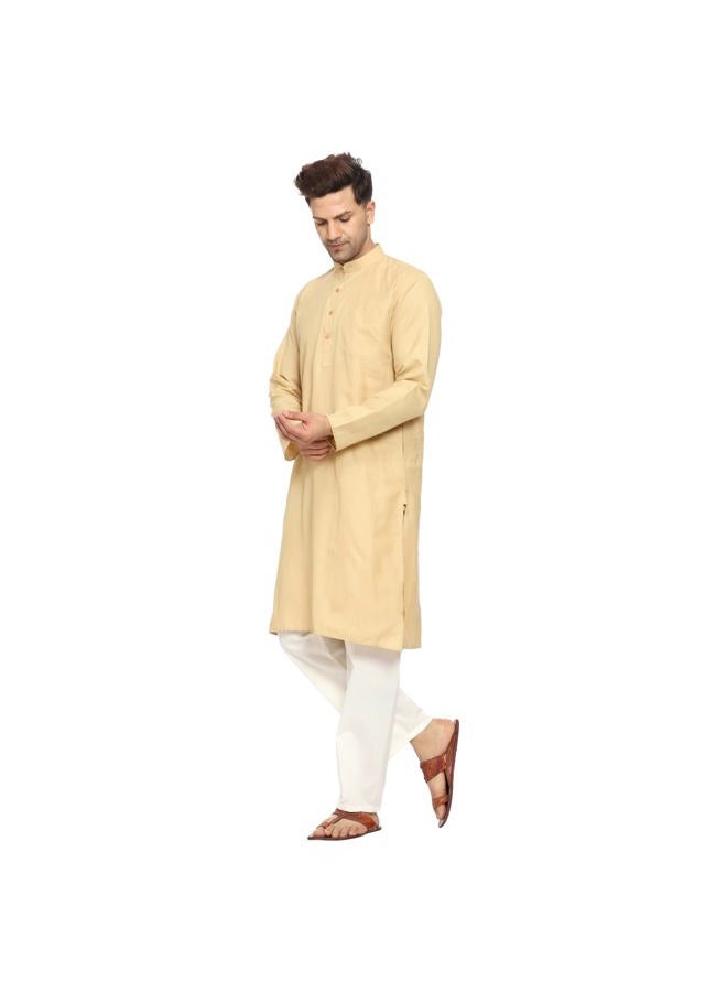 ITOS365 Men Cotton Blend Kurta Pyjama Set Party Fashion Regular Ethinic Wear Indian Dress Gift for Men Tan Medium - Image 3