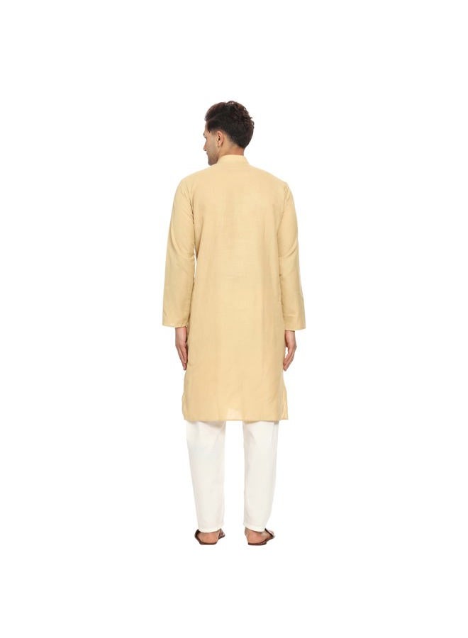 ITOS365 Men Cotton Blend Kurta Pyjama Set Party Fashion Regular Ethinic Wear Indian Dress Gift for Men Tan Medium - Image 5