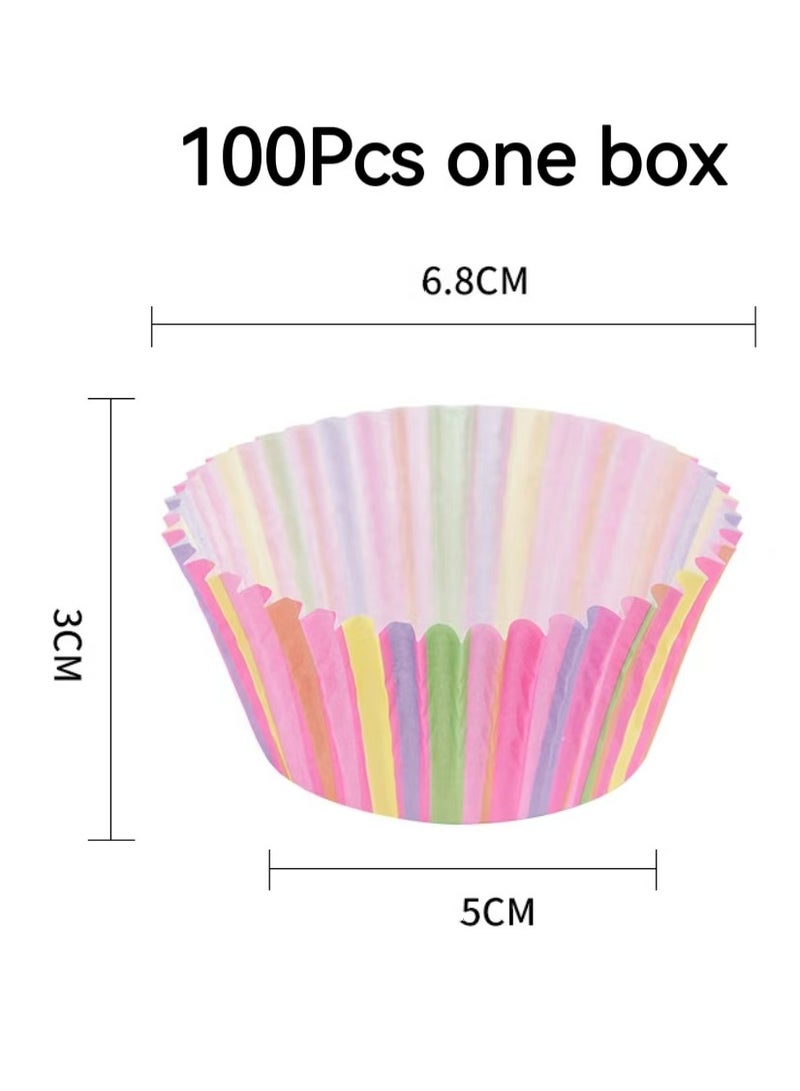 100Pcs/set  Cupcake Baking Paper Cases Cake Box,Disposable Muffins Baking Cupcake Mould 6.8x5x3cm - Pink & Green Heart - Image 2