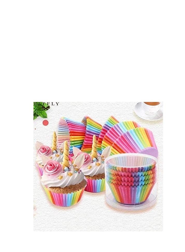 100Pcs/set  Cupcake Baking Paper Cases Cake Box,Disposable Muffins Baking Cupcake Mould 6.8x5x3cm - Pink & Green Heart - Image 3