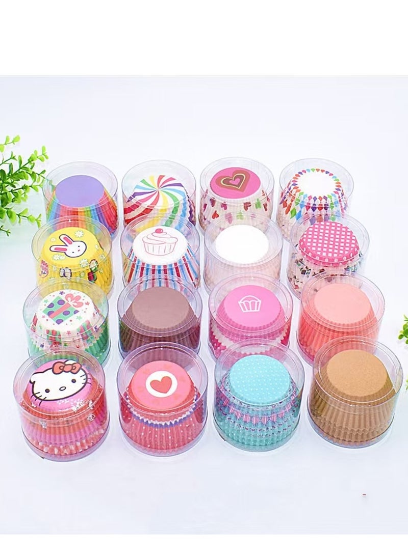 100Pcs/set  Cupcake Baking Paper Cases Cake Box,Disposable Muffins Baking Cupcake Mould 6.8x5x3cm - Pink & Green Heart - Image 5