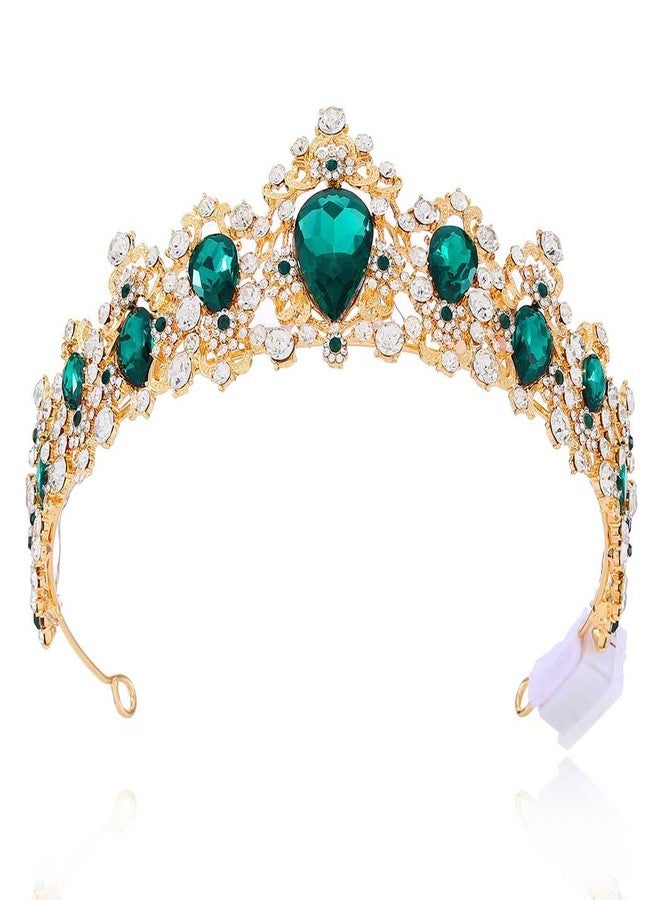 يان تاج يان المضيء على الطراز الباروكي، تيجان مرصعة بأحجار الراين، إكسسوارات شعر ذهبية للعرائس (أخضر، مقاس واحد) - Image 2