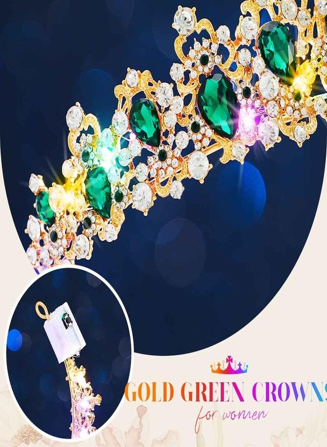 يان تاج يان المضيء على الطراز الباروكي، تيجان مرصعة بأحجار الراين، إكسسوارات شعر ذهبية للعرائس (أخضر، مقاس واحد) - Image 5