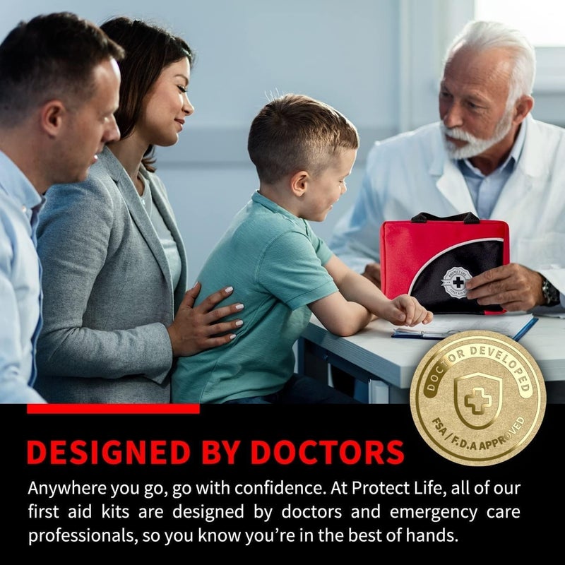 Protect Life طقم الإسعافات الأولية لحماية الحياة للبقاء في المنزل/العمل، طقم بقاء للتخييم | طقم إسعافات أولية للسفر صغير | معدات التخييم | أطقم صغيرة للسيارة | حزمة الطوارئ الخارجية - 160 قطعة - Image 2