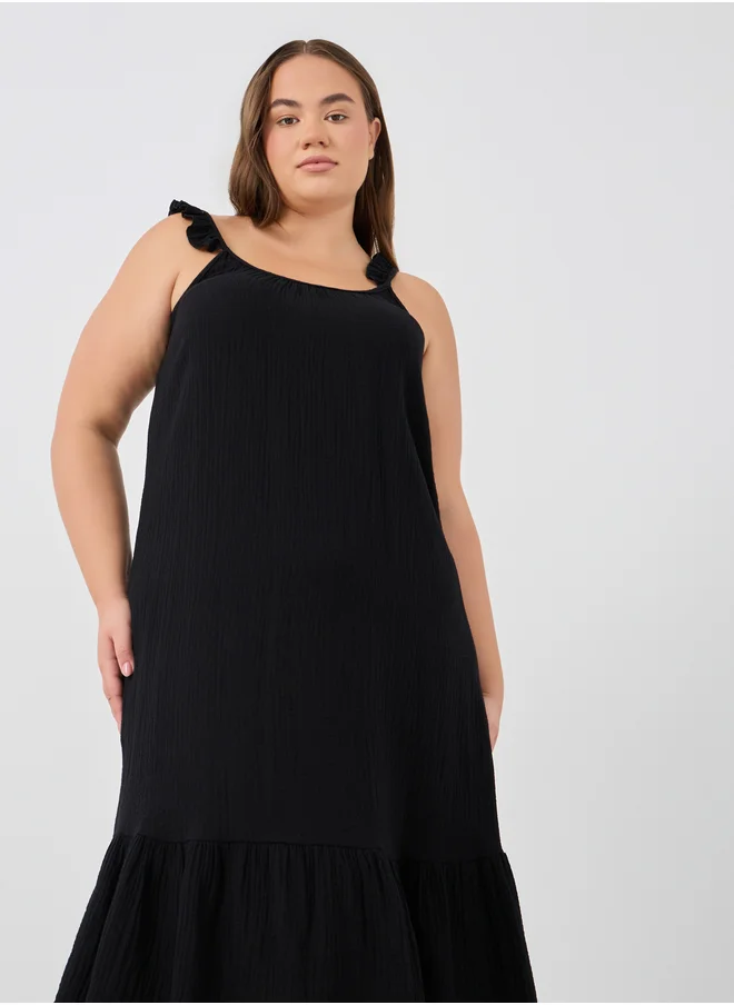 ستايلي Plus Size Cotton Gauze Ruffle Trim Slip Dress