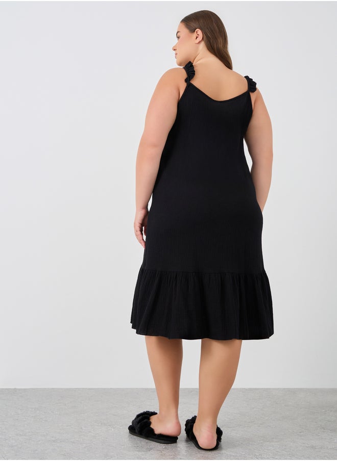 Styli Plus Size Cotton Gauze Ruffle Trim Slip Dress  - Image 4