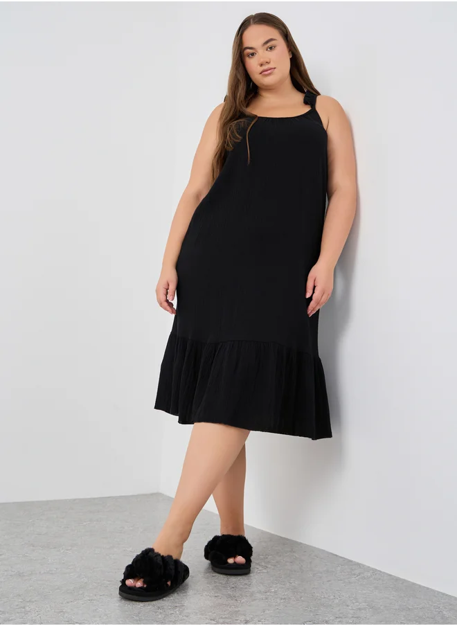 ستايلي Plus Size Cotton Gauze Ruffle Trim Slip Dress