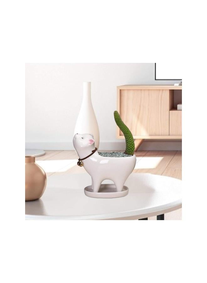 Cat Succlent Pots with Drainage Hole,Cat Tail Flower Pot,Ceramic Cactus Planter Pot,Cat Gifts for Cat Lovers Office Decor(Without Plants and Soil) - Image 3